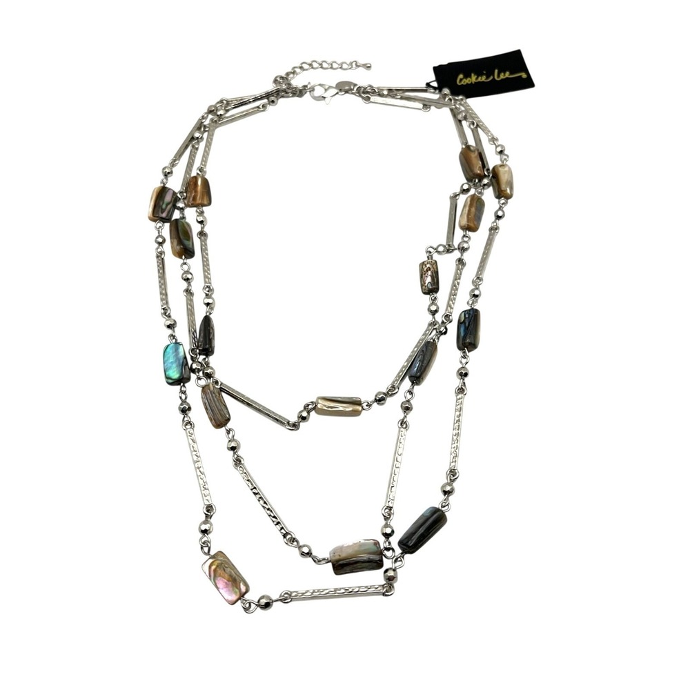 Abalone 3-Strand Layered Necklace Silver Tone Boho Mermaidcore Earthy Beachy VTG